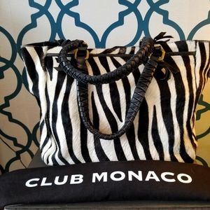 Zebra print fur and leather large tote
